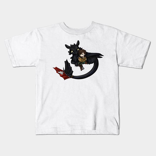 HTTYD - Chibi Hiccup and Toothless Fanart Kids T-Shirt by smileycat55555